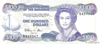 Bahamas 100 Dollars - Elizabeth II, 1984 obverse