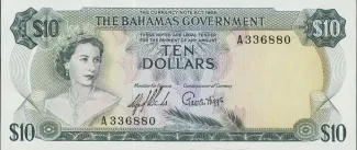 Bahamas 10 Dollars - Elizabeth II, 1965 obverse