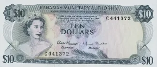 Bahamas 10 Dollars - Elizabeth II, 1968 obverse