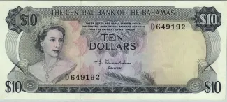 Bahamas 10 Dollars - Elizabeth II, 1974 obverse