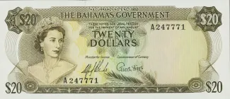 Bahamas 20 Dollars - Elizabeth II, 1965 obverse