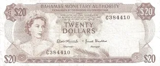 Bahamas 20 Dollars - Elizabeth II, 1968 obverse