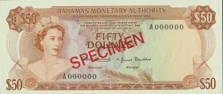 Bahamas 50 Dollars - Elizabeth II, 1968 obverse
