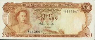 Bahamas 50 Dollars - Elizabeth II, 1974 obverse