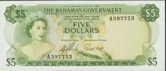 Bahamas 5 Dollars - Elizabeth II, 1965 obverse