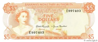 Bahamas 5 Dollars - Elizabeth II, 1968 obverse