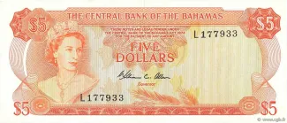 Bahamas 5 Dollars - Elizabeth II, 1974 obverse