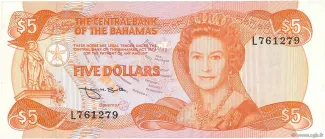 Bahamas 5 Dollars - Elizabeth II, 1984 obverse