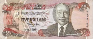 Bahamas 5 Dollars, 1997-2001 obverse