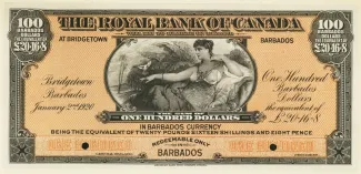 Barbados 100 Dollars, 1920 obverse