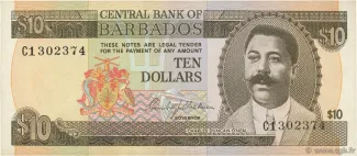 Barbados 10 Dollars, 1973-1986 obverse