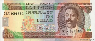 Barbados 10 Dollars, 1988-1995 obverse