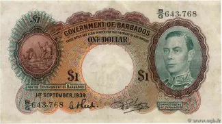 Barbados 1 Dollar, 1938-1949 obverse
