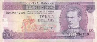 Barbados 20 Dollars, 1988-1993 obverse