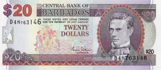 Barbados 20 Dollars, 1997-2006 obverse