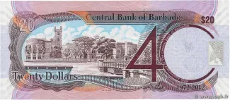 Barbados 20 Dollars, 2012 P-72 reverse