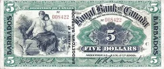 Barbados 5 Dollars, 1909 obverse
