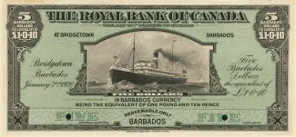 Barbados 5 Dollars, 1920 obverse