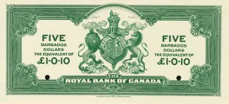 Barbados 5 Dollars, 1920 reverse