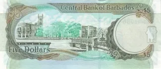 Barbados 5 Dollars, 2002 P-65 reverse
