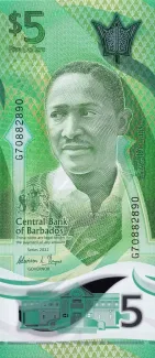 Barbados 5 Dollars, 2022-2024 obverse
