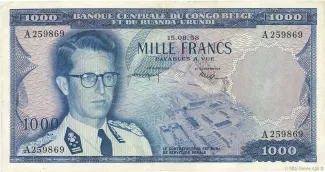 Belgian Congo, Rwanda and Urundi 1.000 Franc, 1958-1959 obverse