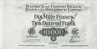 Belgian Congo 10,000 Francs, 1942 P-20 obverse