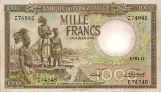 Belgian Congo 1.000 Francs, 1944-1947 obverse