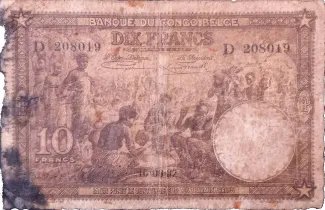 Belgian Congo 10 Francs, 1937 obverse