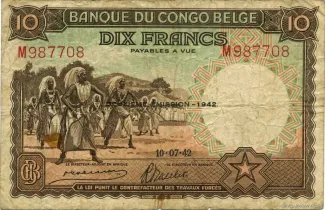 Belgian Congo 10 Francs, 1942 obverse