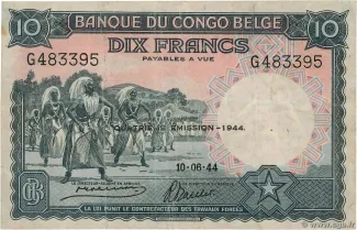 Belgian Congo 10 Francs, 1944 obverse