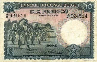 Belgian Congo 10 Francs, 1948-1952 obverse