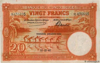 Belgian Congo 20 Francs, 1942-1944 obverse