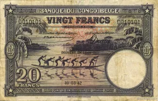 Belgian Congo 20 Francs, 1942 obverse
