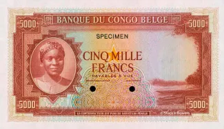 Belgian Congo 5,000 Francs, 1950 P-19 obverse