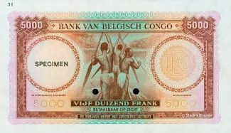 Belgian Congo 5,000 Francs, 1950 P-19 reverse
