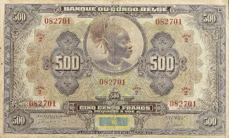 Belgian Congo 500 Francs, 1929-1945 obverse