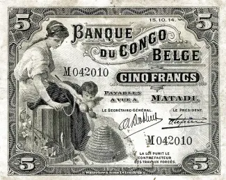 Belgian Congo 5 Francs, 1914-1921 obverse