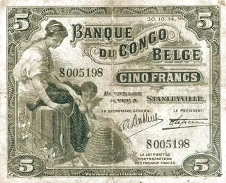 Belgian Congo 5 Francs, 1914-1921 obverse