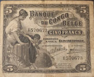 Belgian Congo 5 Francs, 1914-1924 obverse
