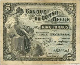 Belgian Congo 5 Francs, 1914-1924 obverse
