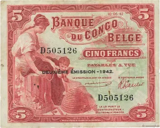 Belgian Congo 5 Francs, 1942 obverse