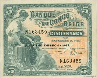 Belgian Congo 5 Francs, 1943-1947 obverse