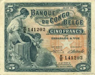 Belgian Congo 5 Francs, 1949-1952 obverse