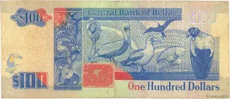 Belize 100 Dollars, 1990-1994 reverse