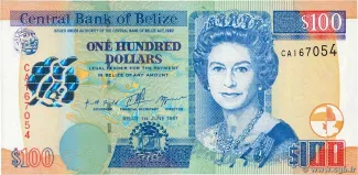 Belize 100 Dollars, 1997 obverse