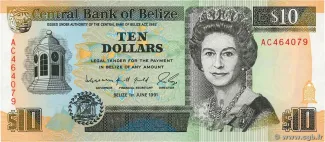 Belize 10 Dollars, 1990-1991 obverse
