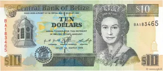 Belize 10 Dollars, 1996 obverse