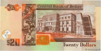 Belize 20 Dollars, 2012 P-72 reverse
