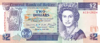 Belize 2 Dollars, 1990-1991 obverse